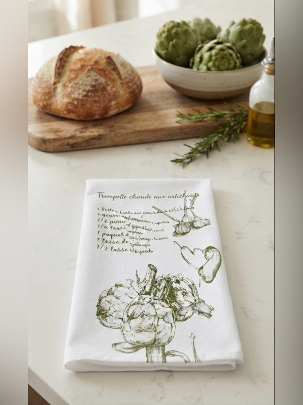 🇨🇦 NIB Linen Tea Towel - Petits Mots  (Artichoke Dip) Made in Canada